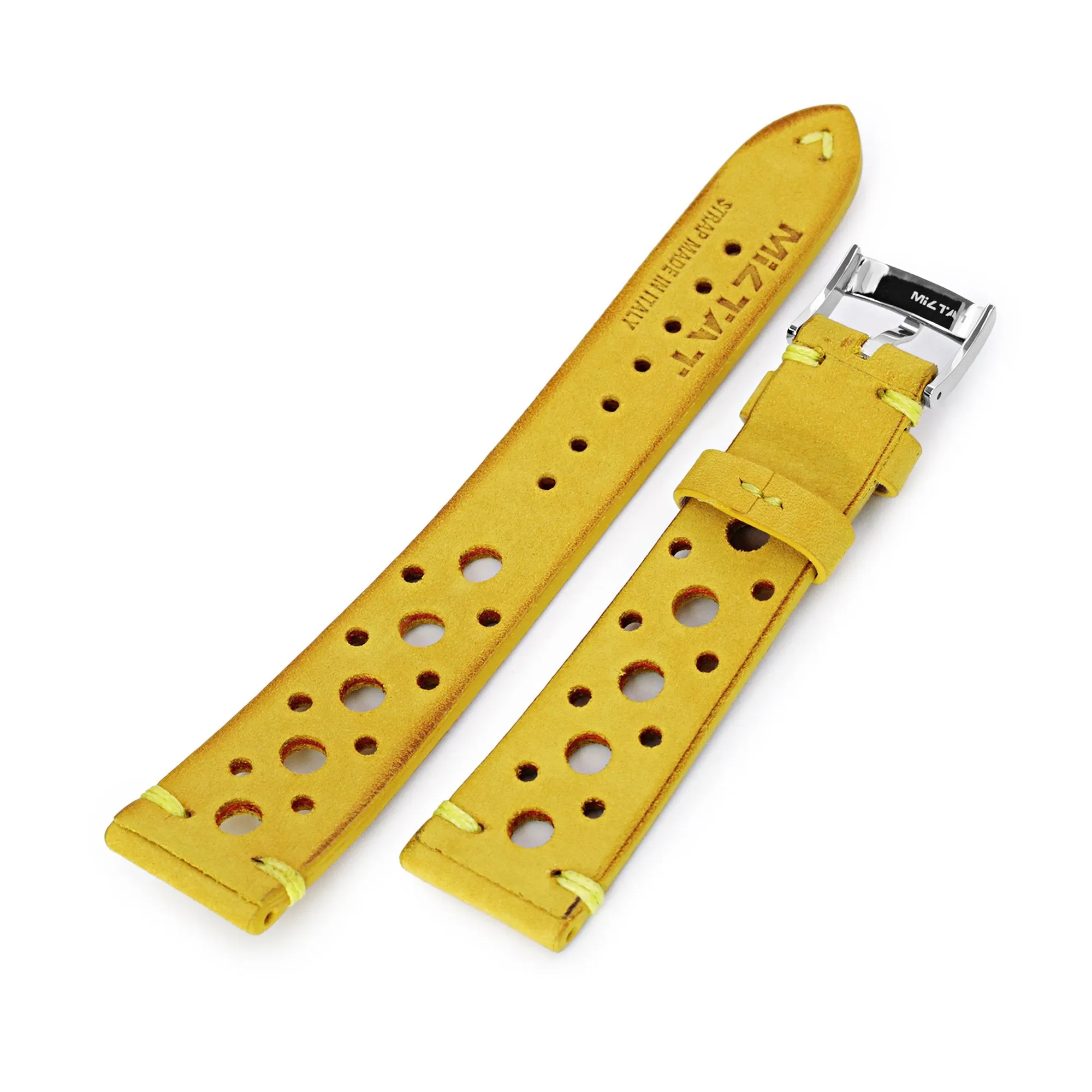 20mm Yellow Racer Italian Handmade Leather Strap, Polished