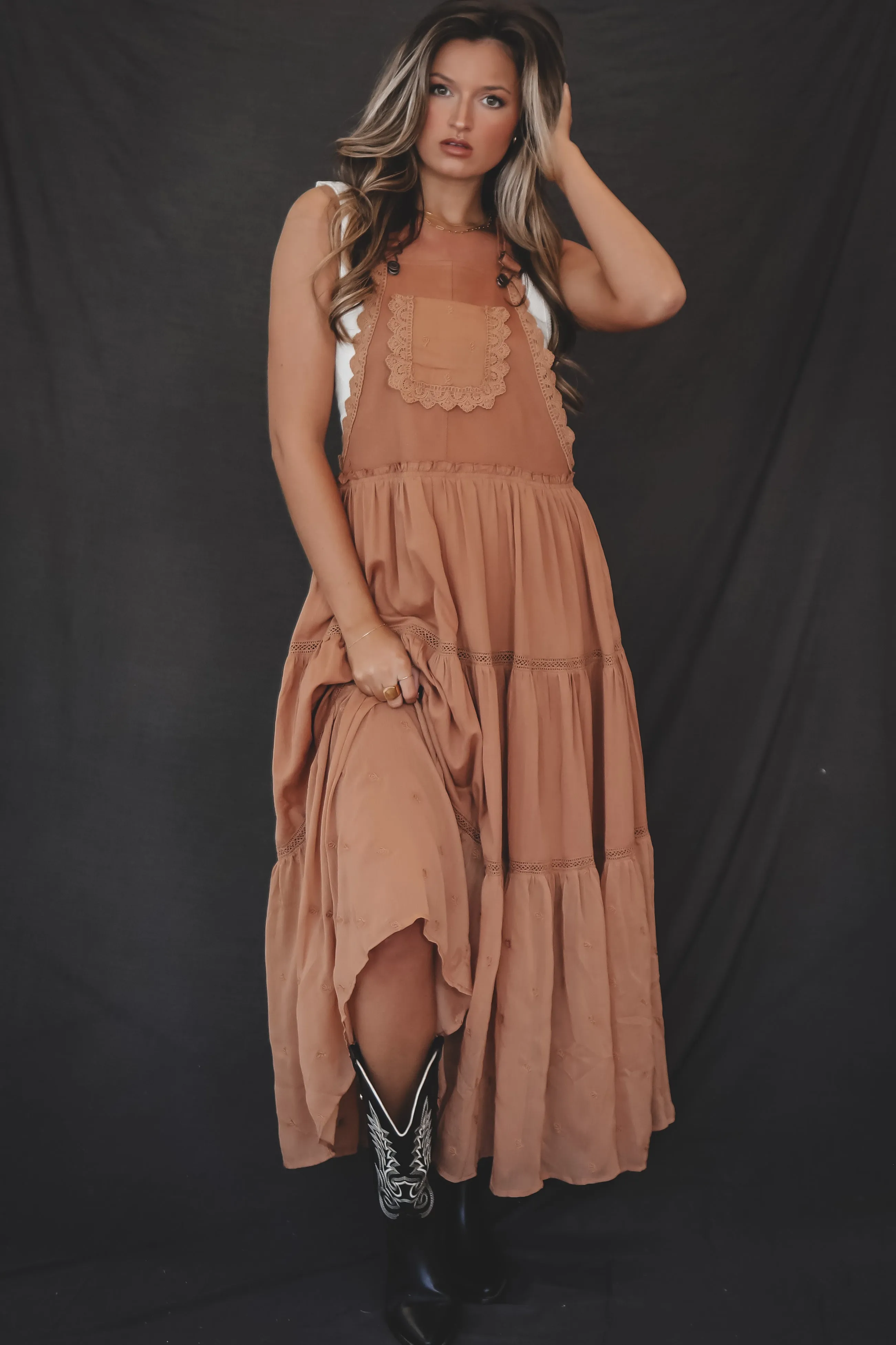 Afernoon Out Embroidered Maxi Overall Dress