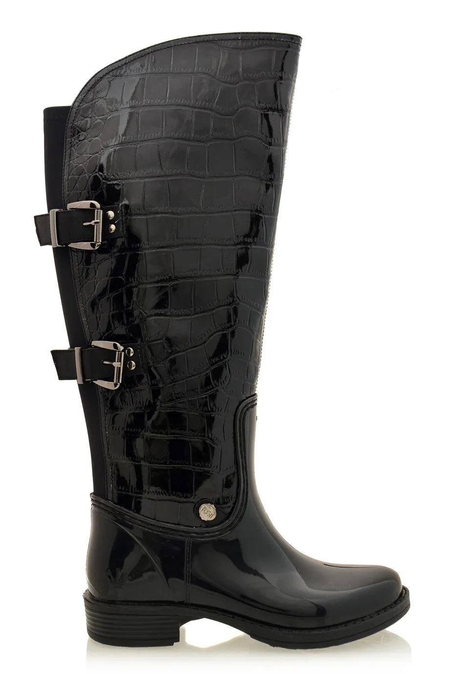 AIDA Black Croc Patent Knee-High Boots