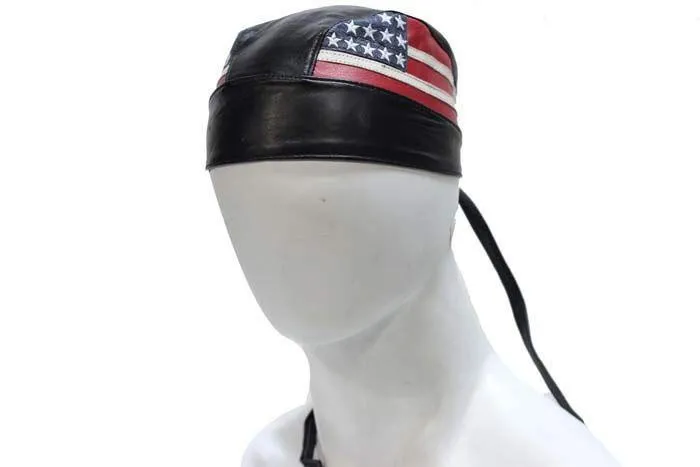 American Flag Leather Skull Cap, AC007-04-DL