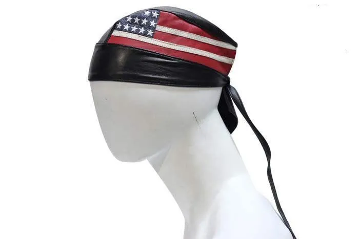 American Flag Leather Skull Cap, AC007-04-DL