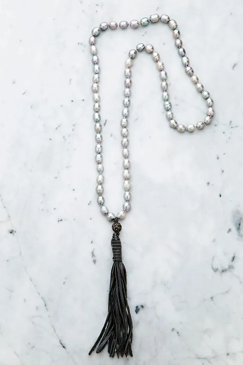 “Artemis” Baroque Pearl Leather Tassel Pearl Necklace