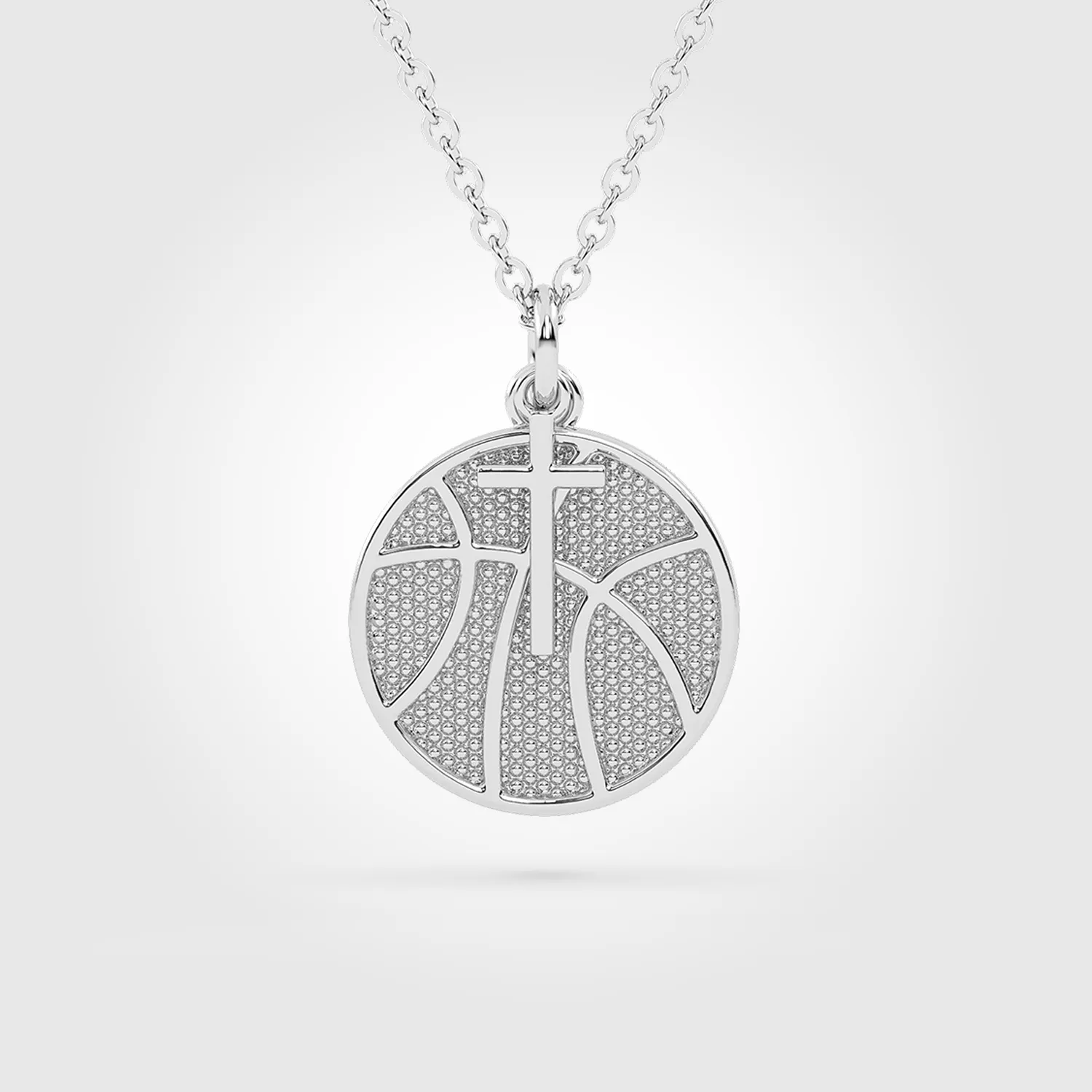 Basketball Necklace w/ Dangle Cross Pendant | Sterling Silver