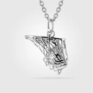 Basketball Net Necklace w/ Dangle Cross Pendant | Sterling Silver