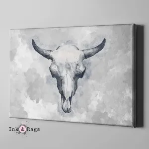 Blue Bull Cow Skull Gallery Wrapped Canvas