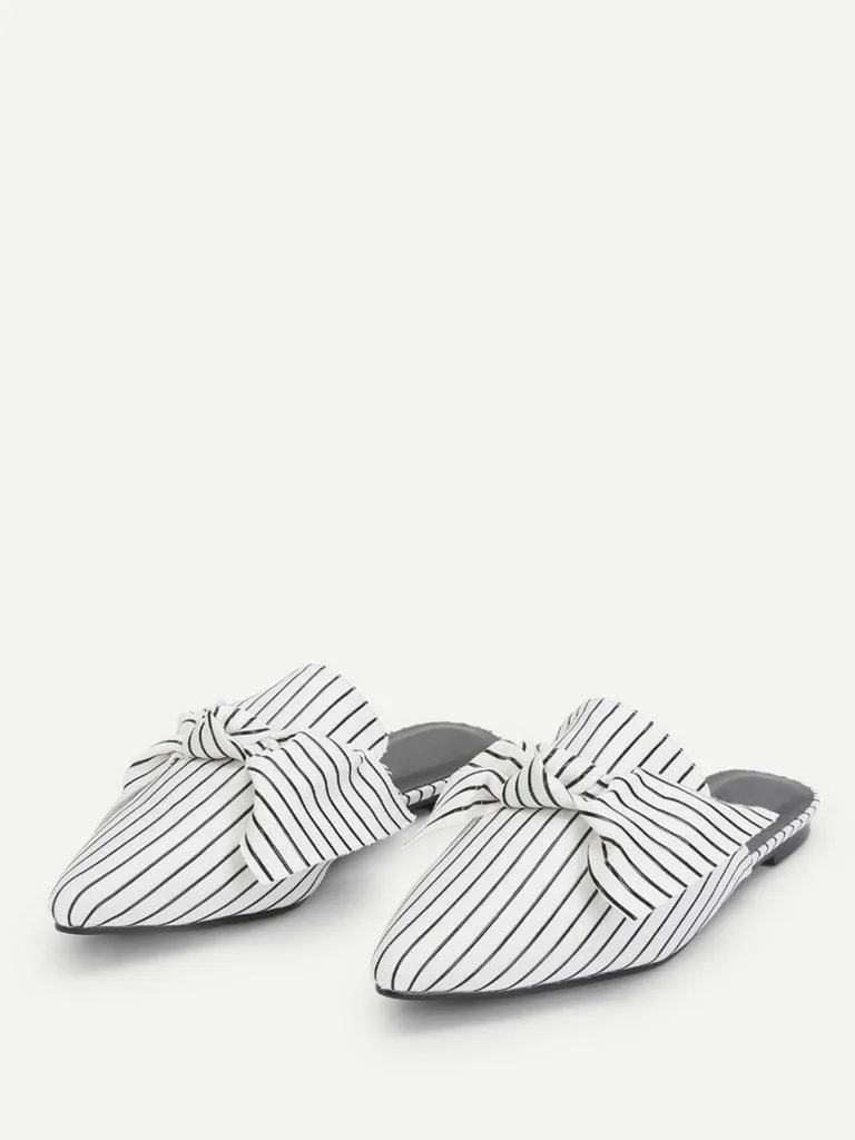 Bow Tie Striped Flat Mules