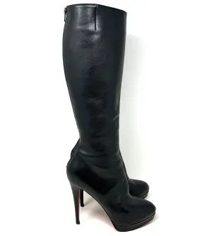 Christian Louboutin Alti Botte 120 Black Leather Knee High Platform Boots 38.5 UK 5.5