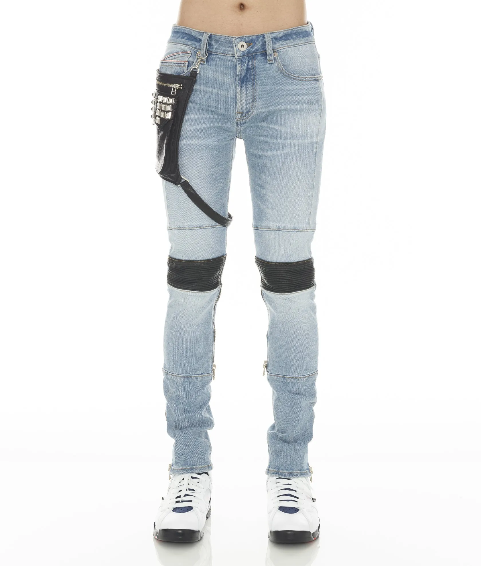 Cult of Individuality Men's Punk Moto Stretch Jean with Black Thigh Harness