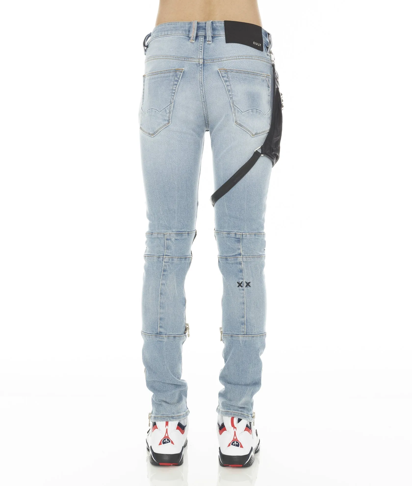 Cult of Individuality Men's Punk Moto Stretch Jean with Black Thigh Harness