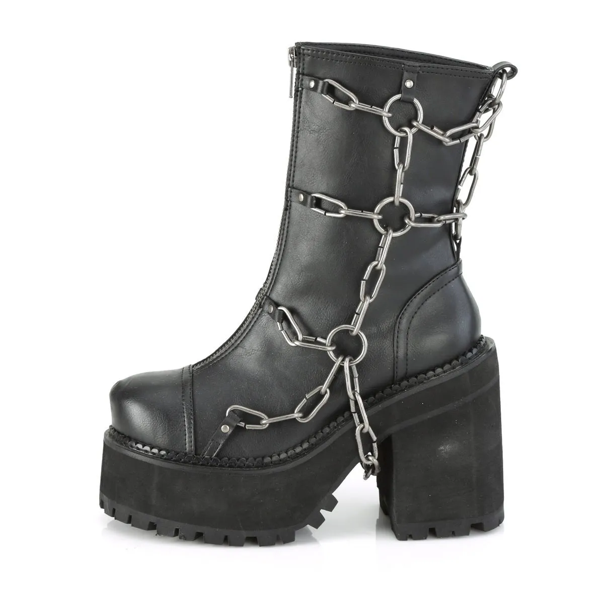 Demonia ASSAULT-66 | Black Vegan Leather Ankle Boots