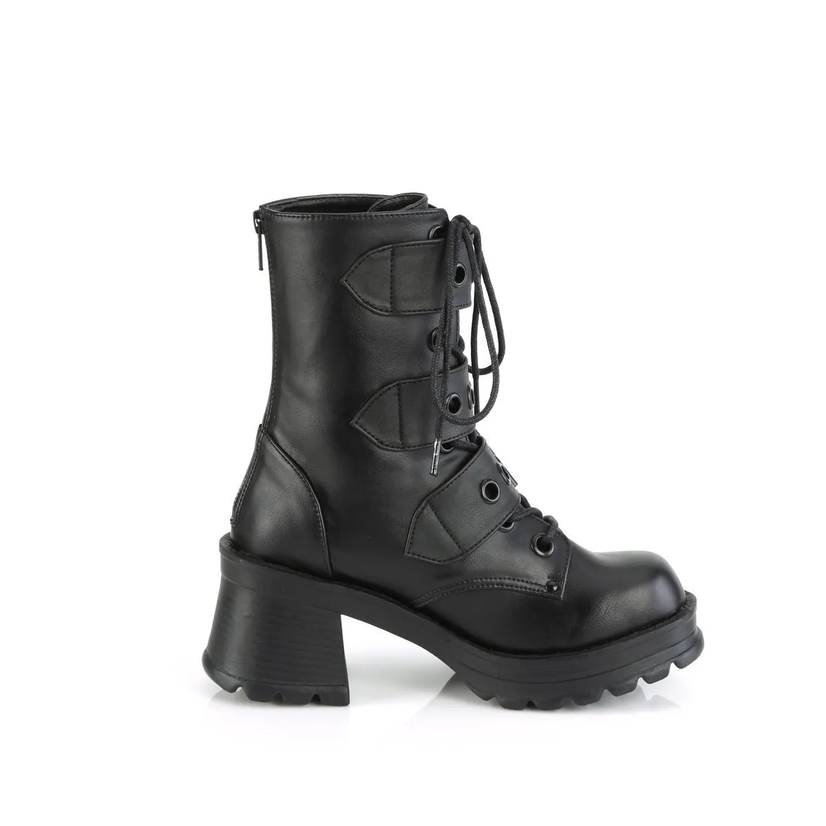 Demonia BRATTY-118 | Black Vegan Leather Ankle Boots