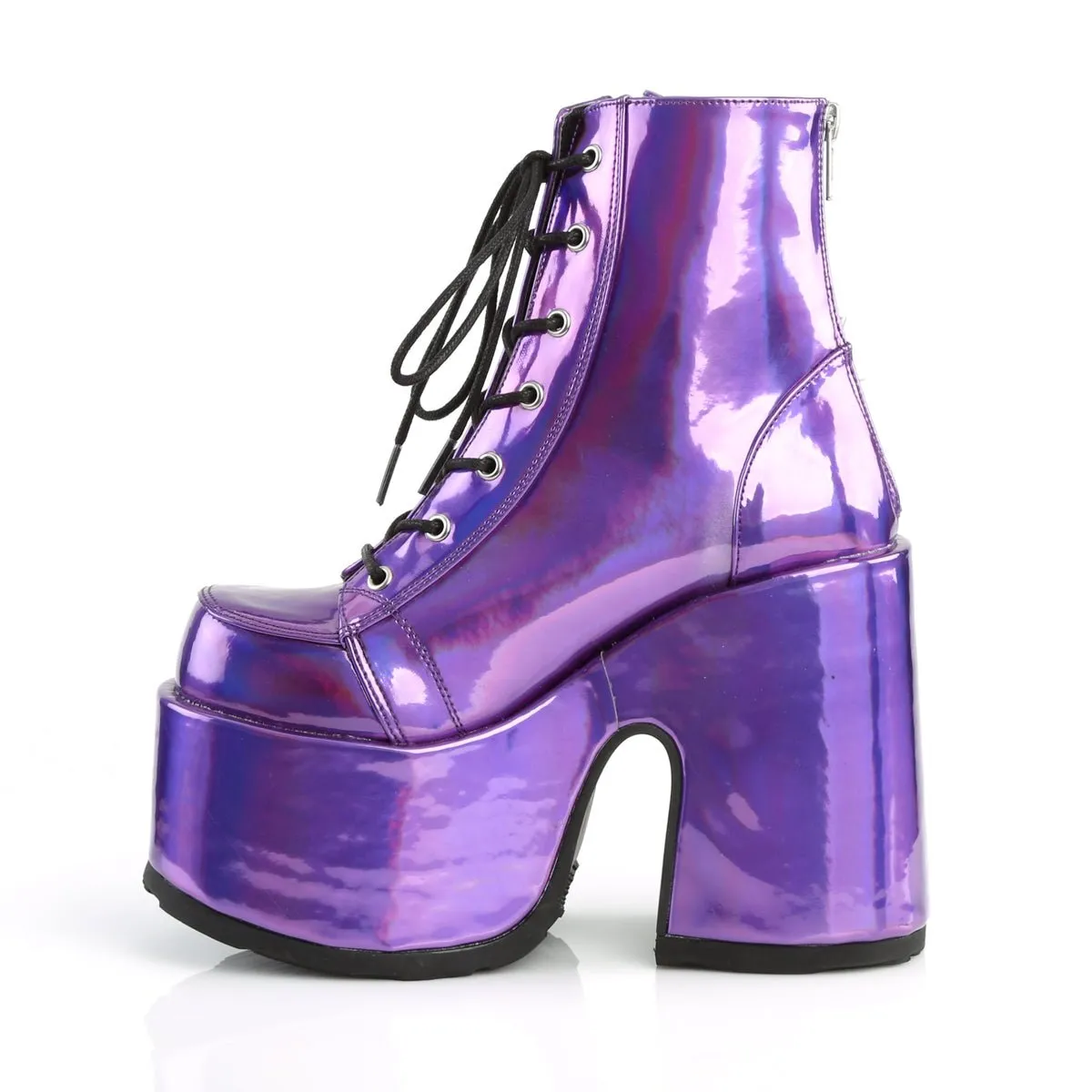 Demonia CAMEL-203 | Purple Hologram Vegan Leather Ankle Boots