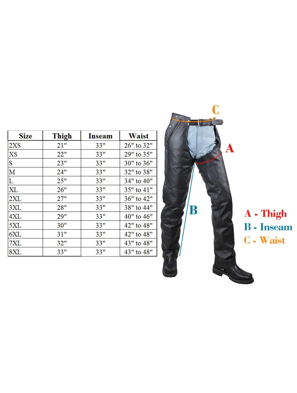 Dream Apparel Black Multi-Pocket Naked Cowhide Leather Chaps With Zipout liner