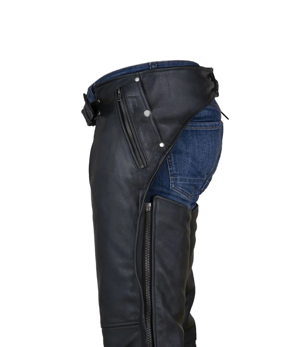 Dream Apparel Black Multi-Pocket Naked Cowhide Leather Chaps With Zipout liner