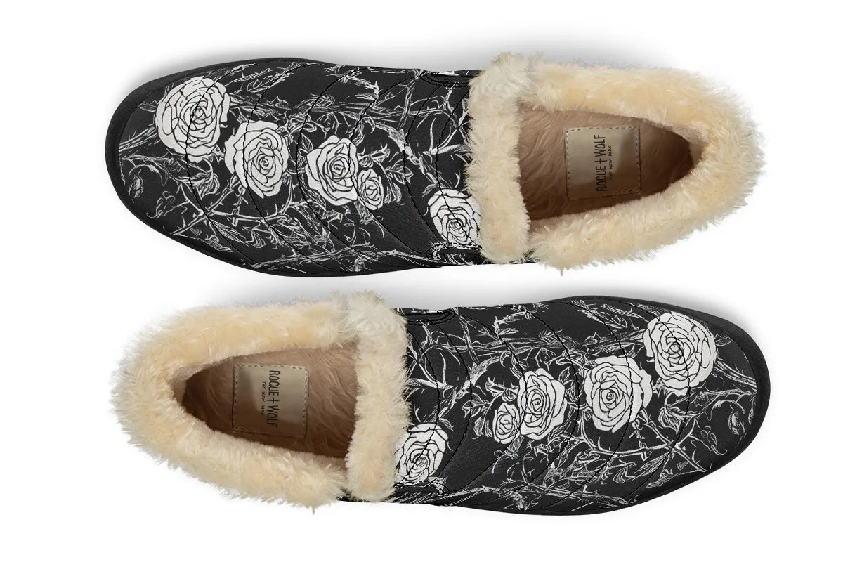 Fragile Rose Winter Sneakers - Warm & Easy Slip-On Shoes Lined with Vegan Wool with Anti-Slip Soles