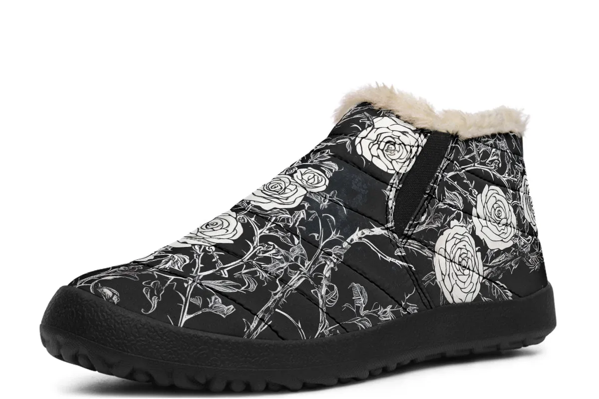 Fragile Rose Winter Sneakers - Warm & Easy Slip-On Shoes Lined with Vegan Wool with Anti-Slip Soles