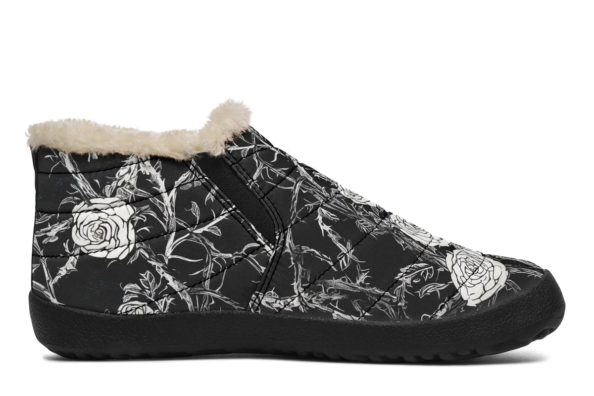 Fragile Rose Winter Sneakers - Warm & Easy Slip-On Shoes Lined with Vegan Wool with Anti-Slip Soles