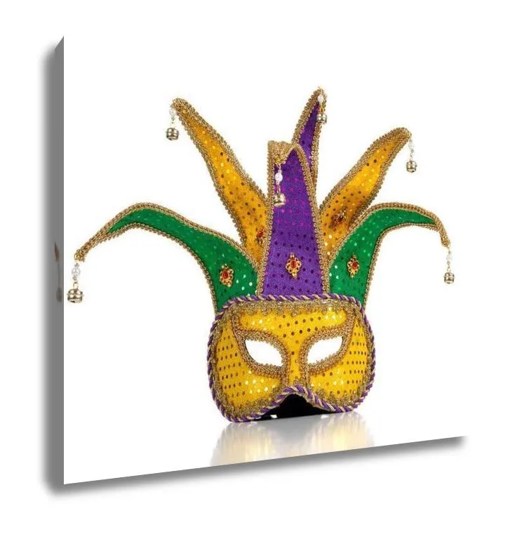 Gallery Wrapped Canvas, Gold Purple And Green Mardi Gra Mask