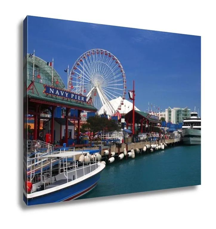 Gallery Wrapped Canvas, Looking Down Navy Pier On Sunny Day In Chicago