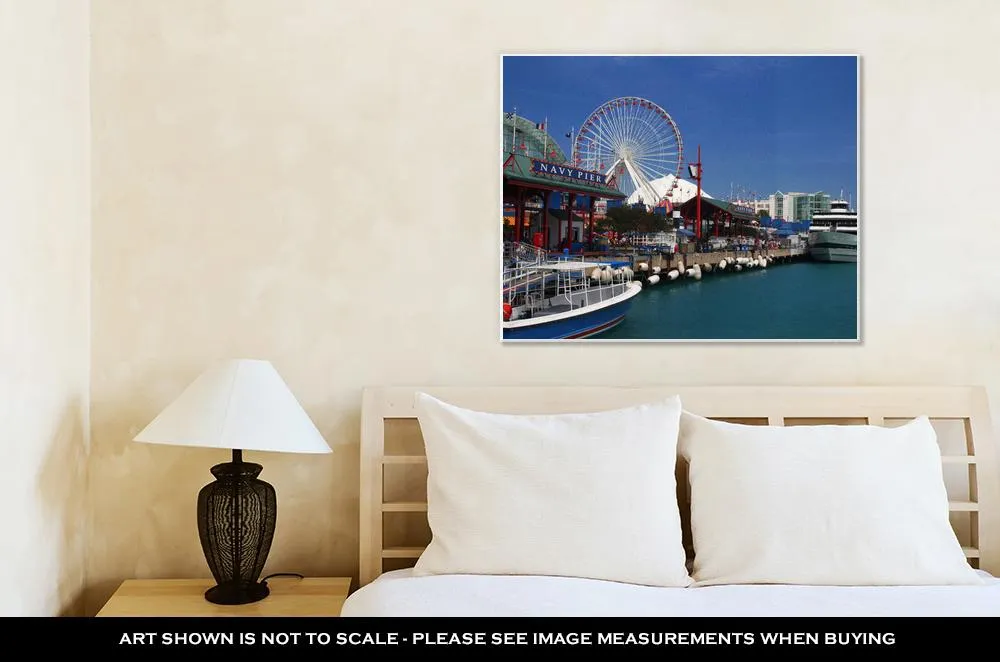 Gallery Wrapped Canvas, Looking Down Navy Pier On Sunny Day In Chicago