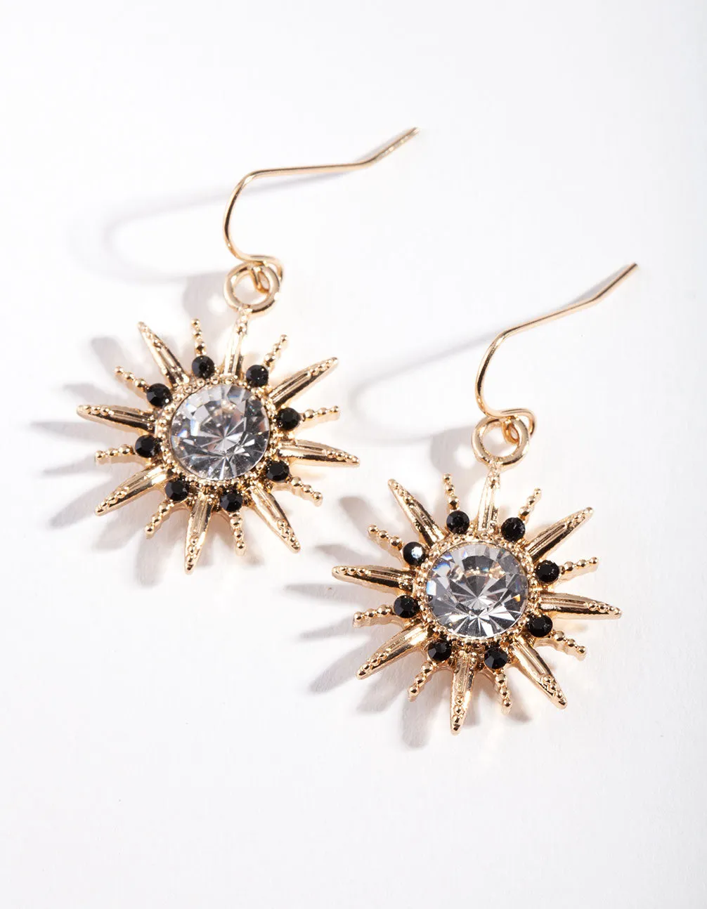 Gold Crystal Spike Star Earrings