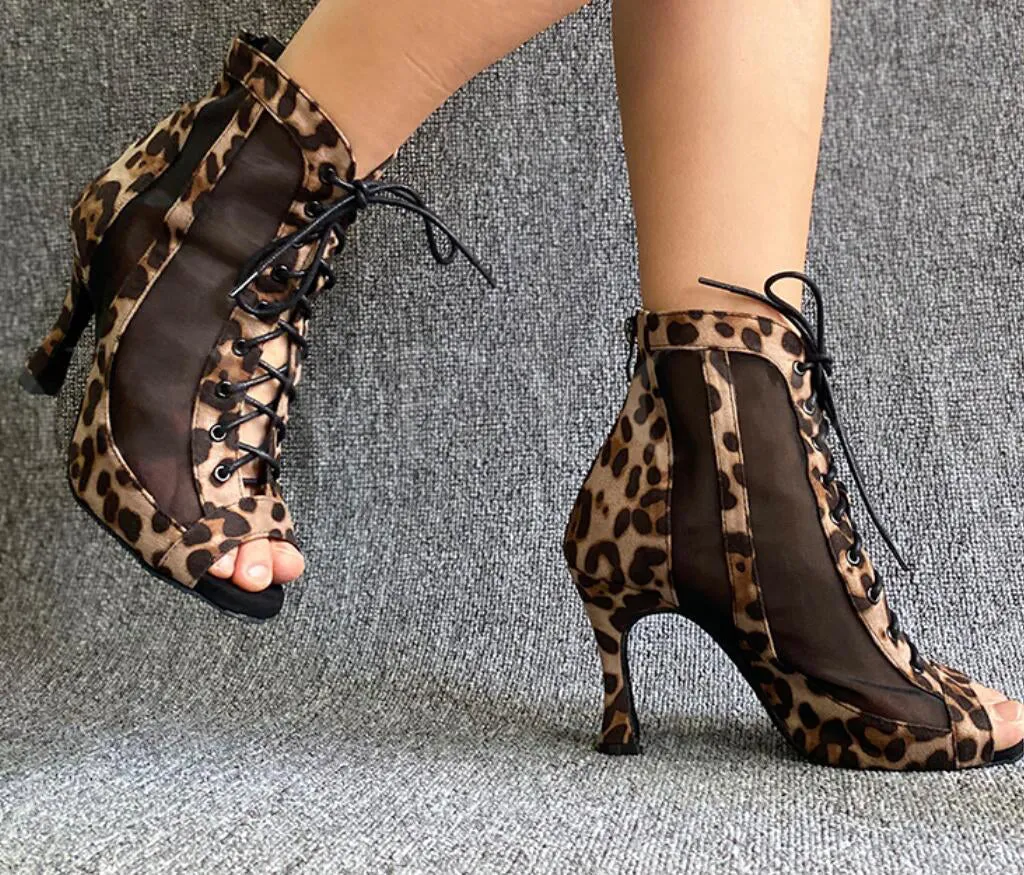 Leopard Suede Ballroom Latin Salsa Bachata Kizomba Dance Boots