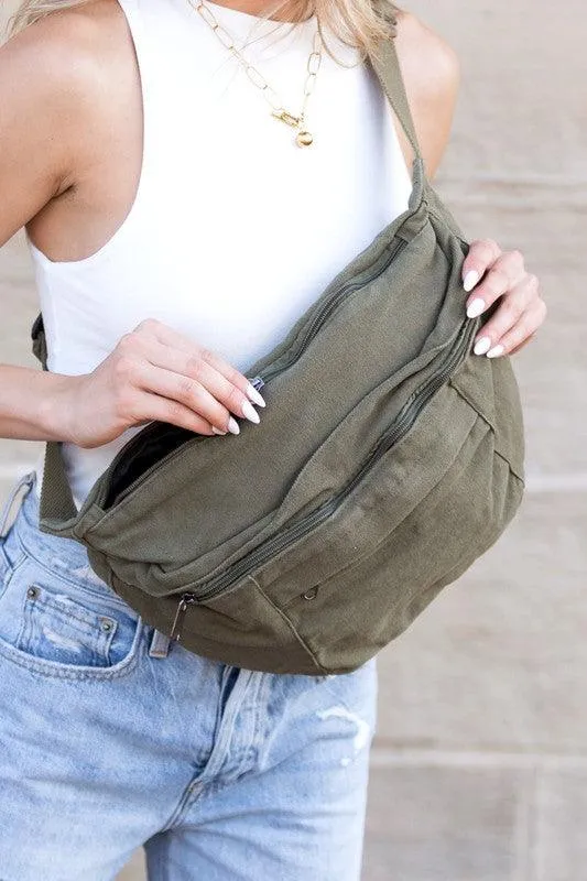 London Oversized Canvas Crescent Sling Bag