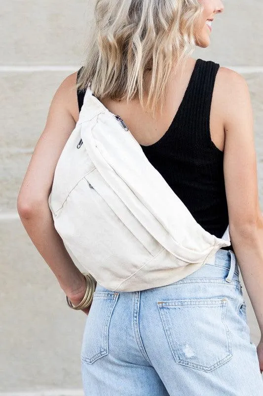 London Oversized Canvas Crescent Sling Bag