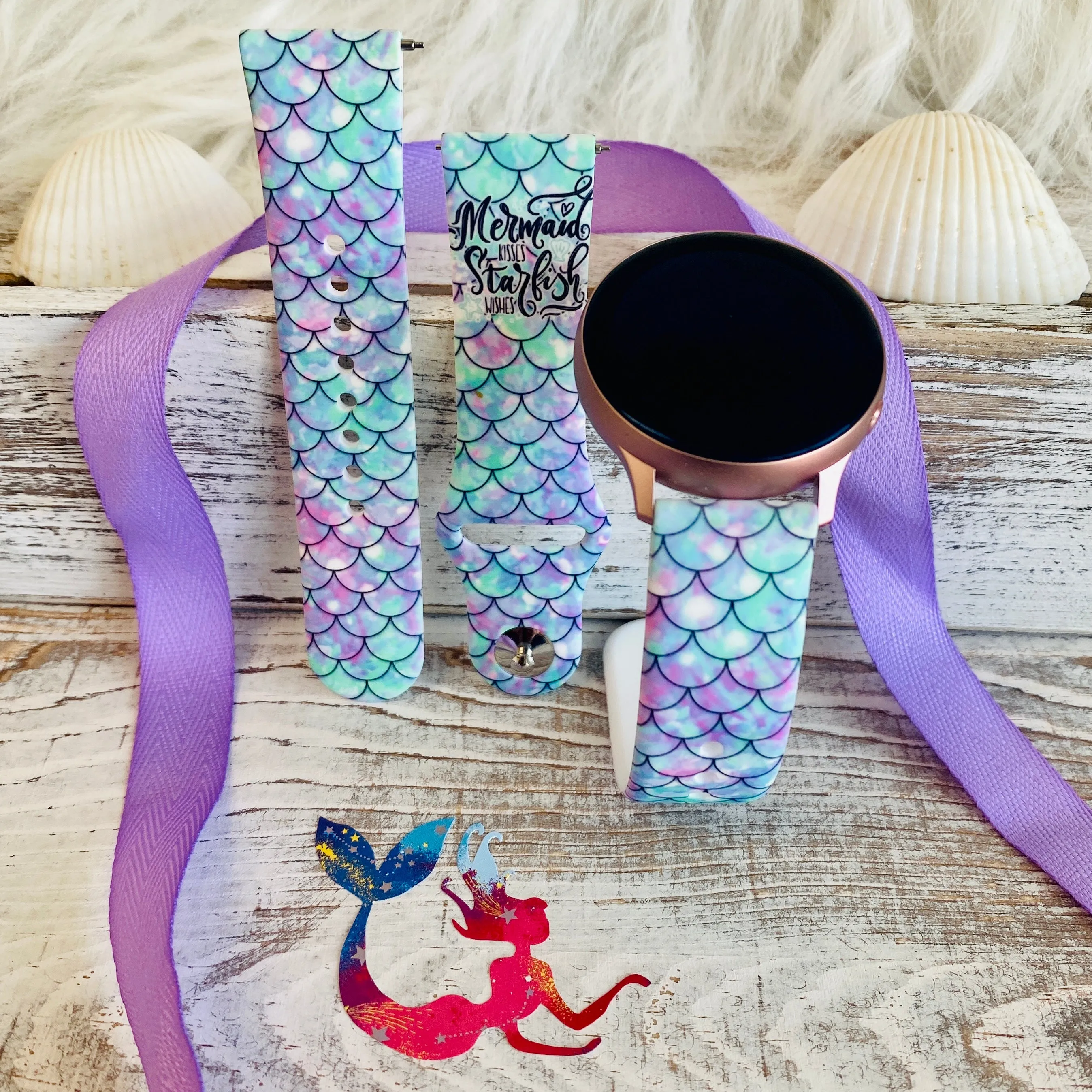 Mermaid Kisses Print Silicone Band For Samsung Watch