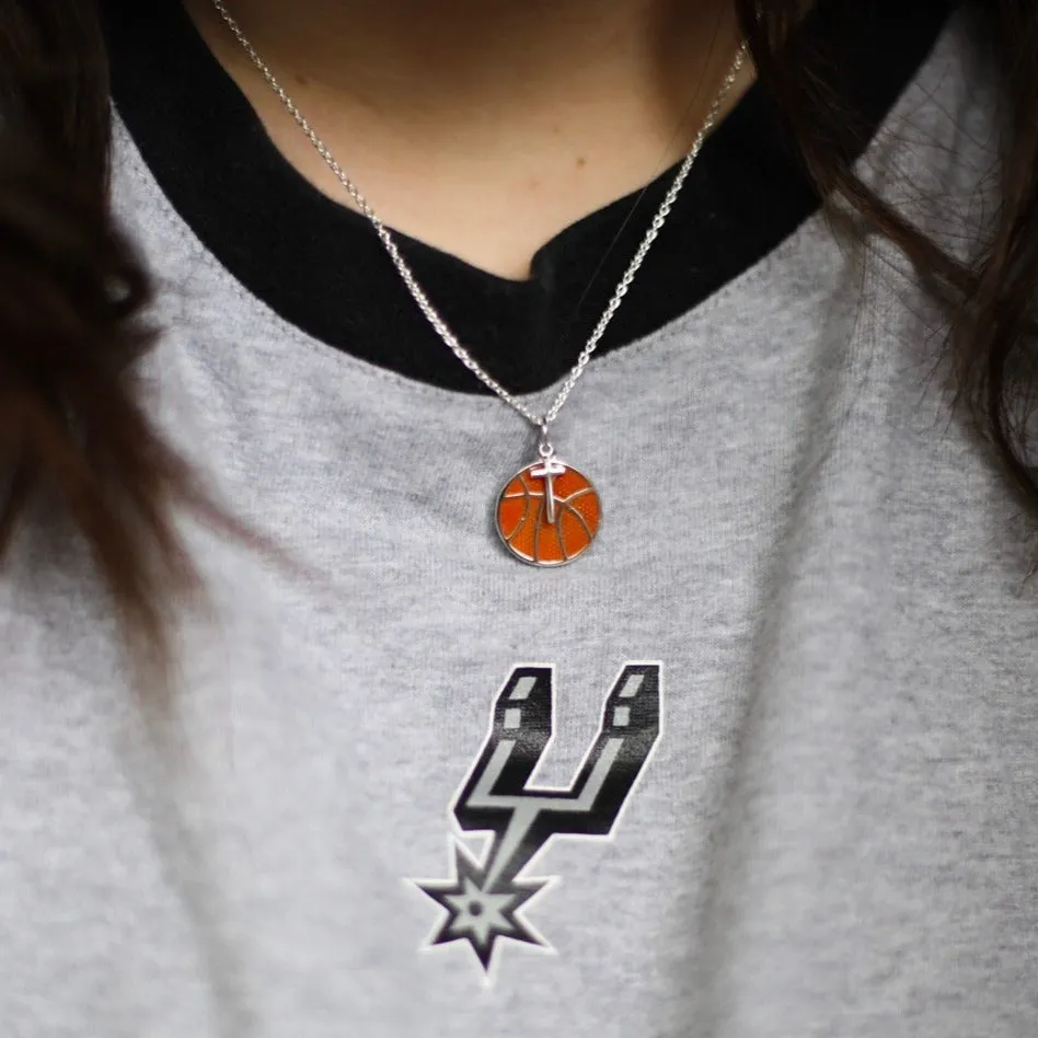 Orange Basketball Necklace w/ Dangle Cross Pendant | Gold