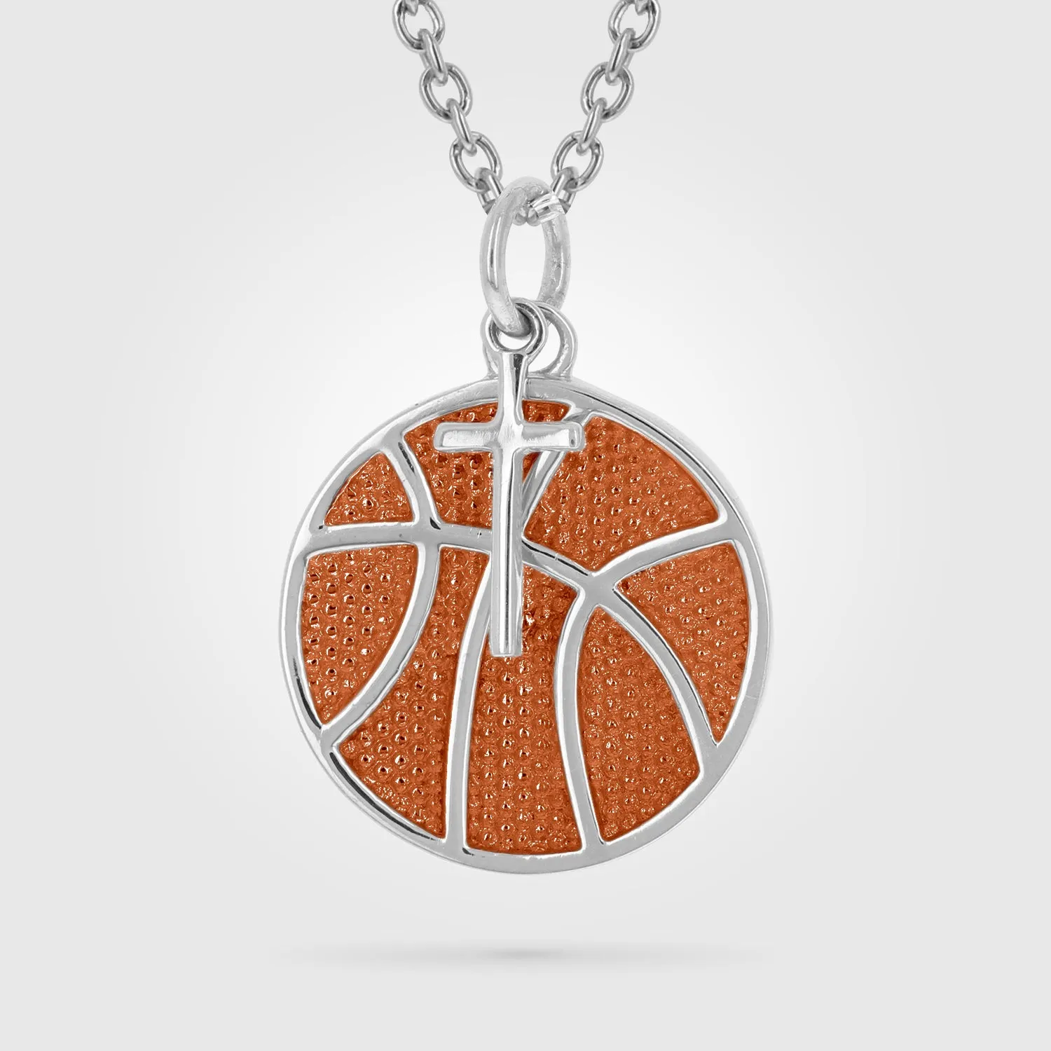 Orange Basketball Necklace w/ Dangle Cross Pendant | Gold