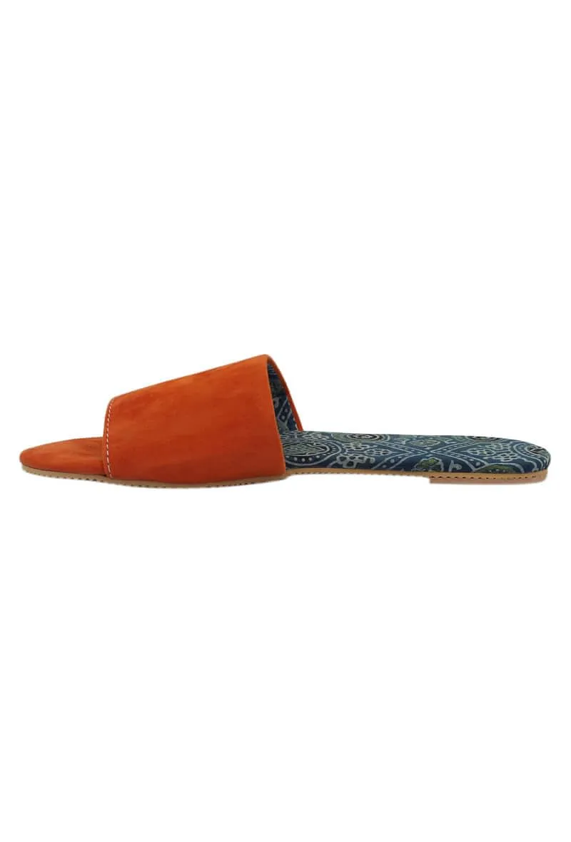 Orange Suede Ajrakh Slider Mules