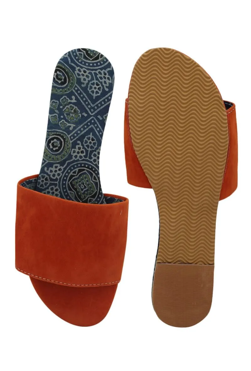 Orange Suede Ajrakh Slider Mules