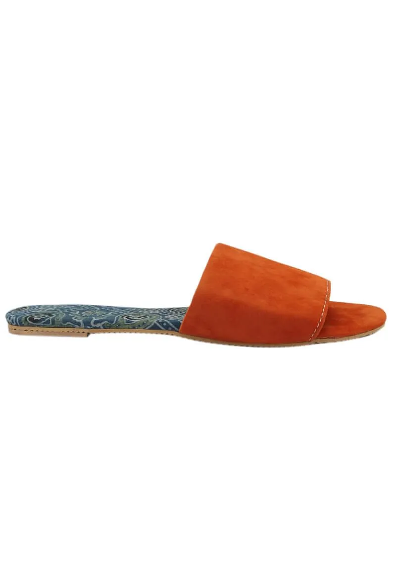 Orange Suede Ajrakh Slider Mules