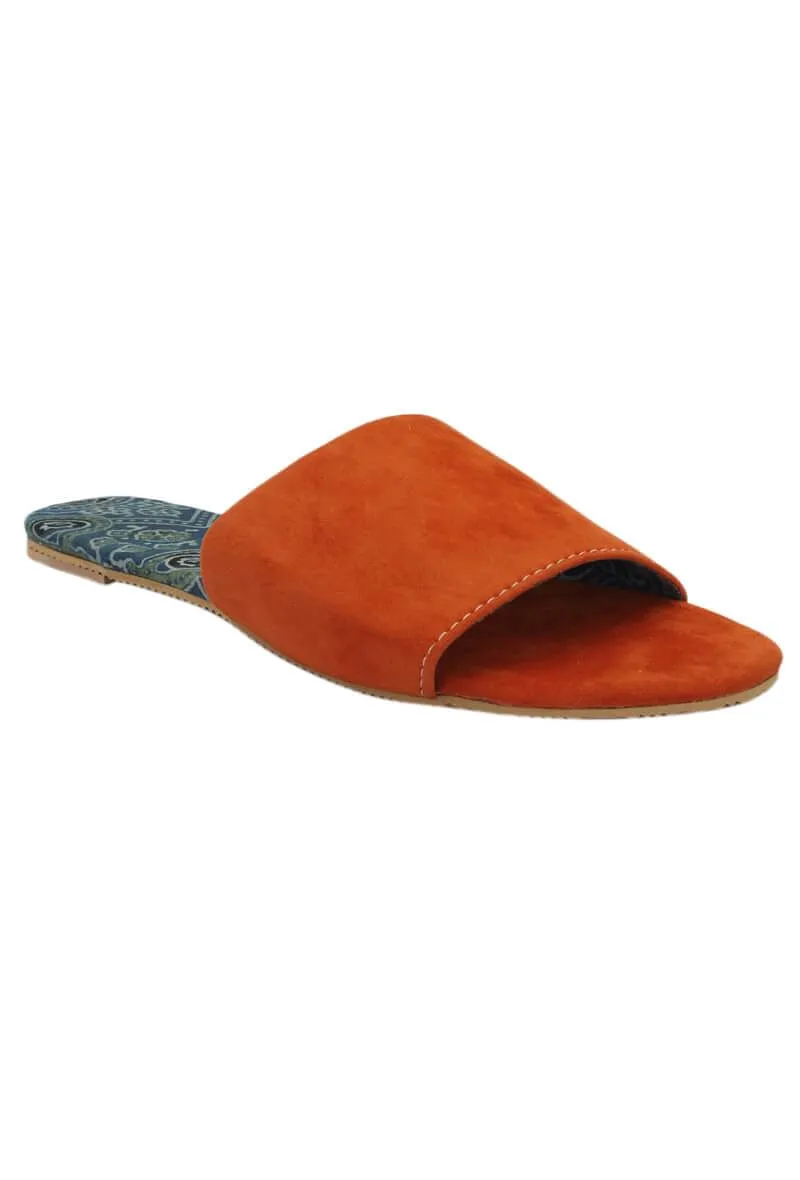 Orange Suede Ajrakh Slider Mules