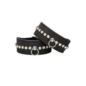 Ouch Faux Leather Diamond Studded Ankle Cuffs with Buckles