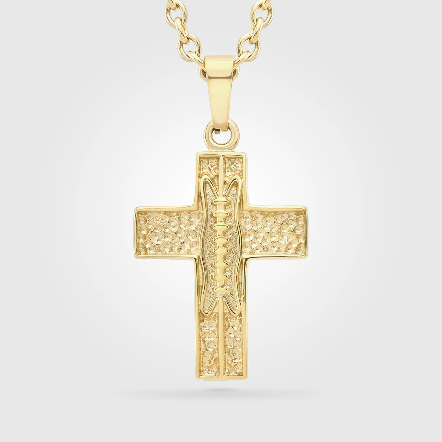 Pigskin Football Cross Necklace | Gold Stainless Steel