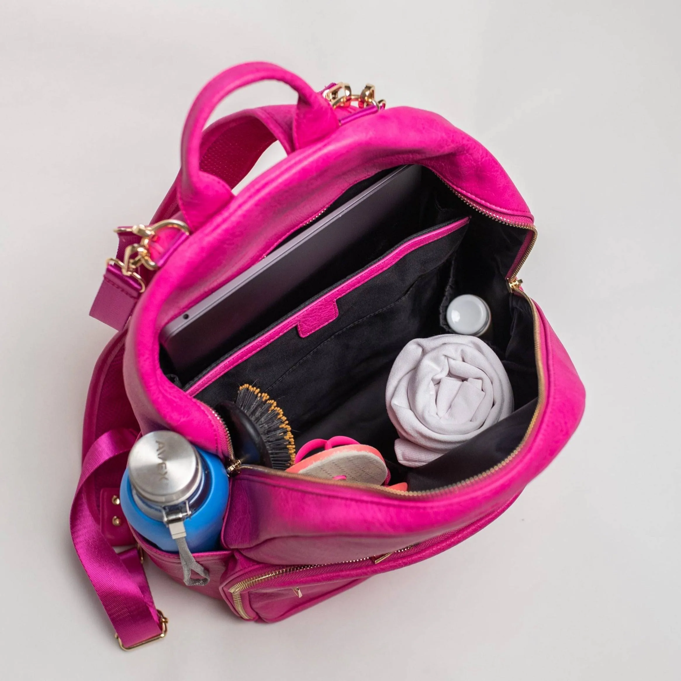 Pink Leather Carrier and Duffle Bag Set