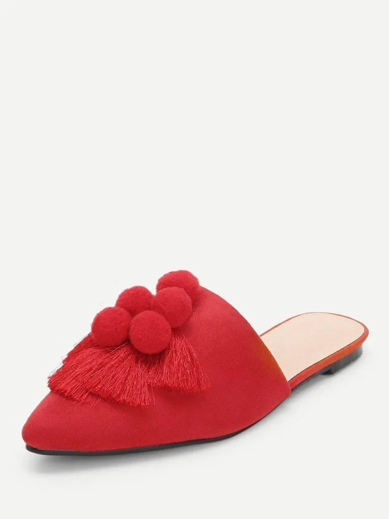 Pom Pom & Tassel Front Flat Mules