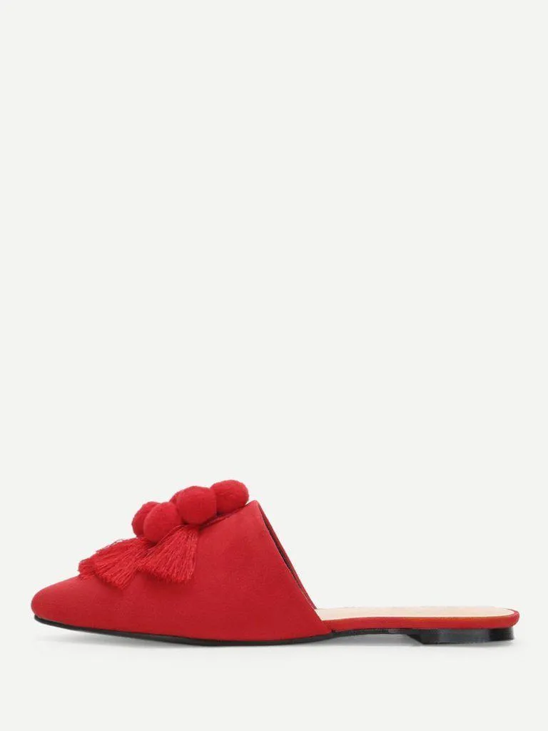 Pom Pom & Tassel Front Flat Mules