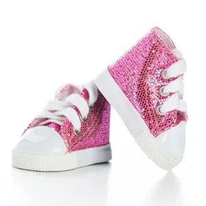 Queen's Treasures Sparkly Pink Sneakers and Shoe Box for 18" Dolls