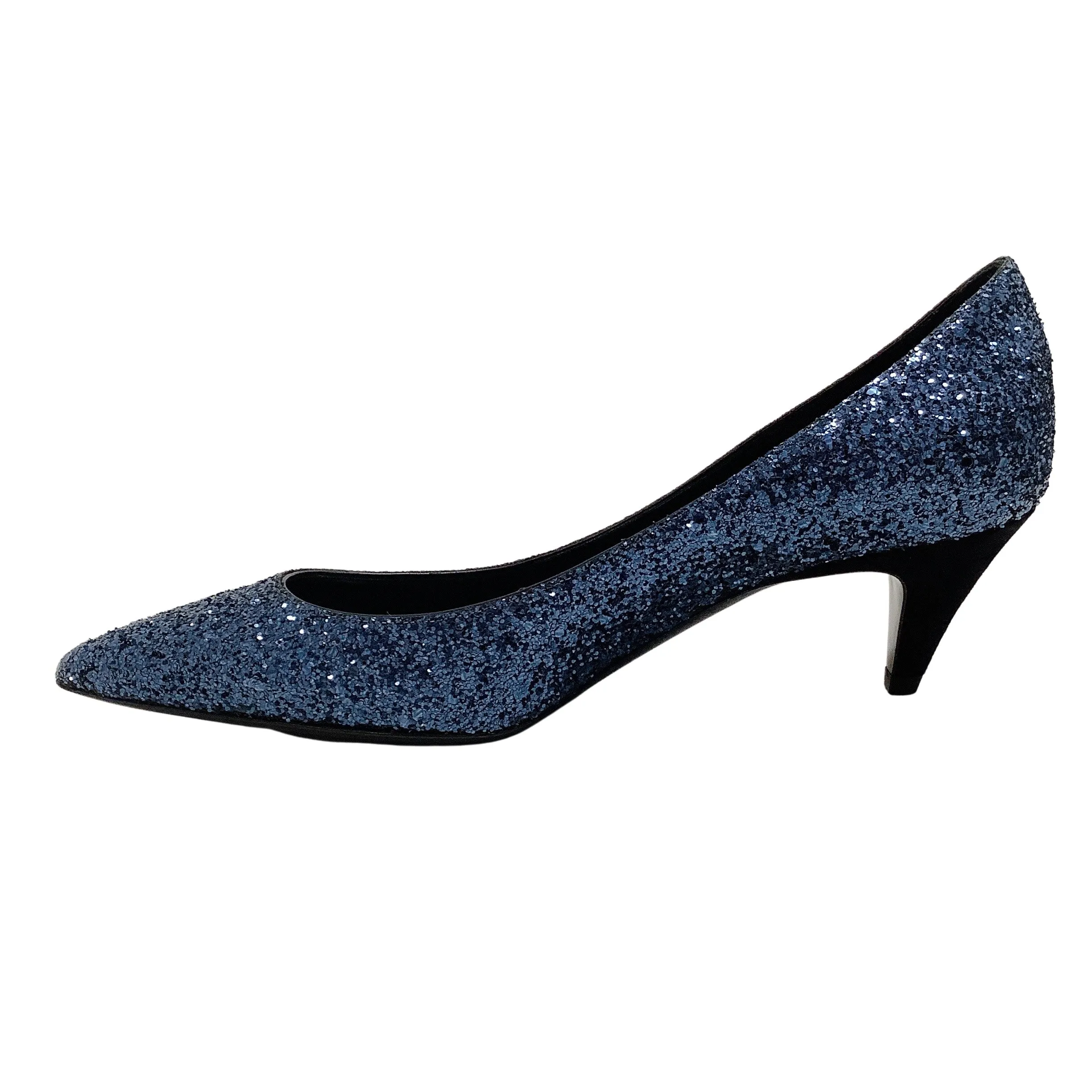 Saint Laurent Navy Blue Glitter Charlotte Pumps