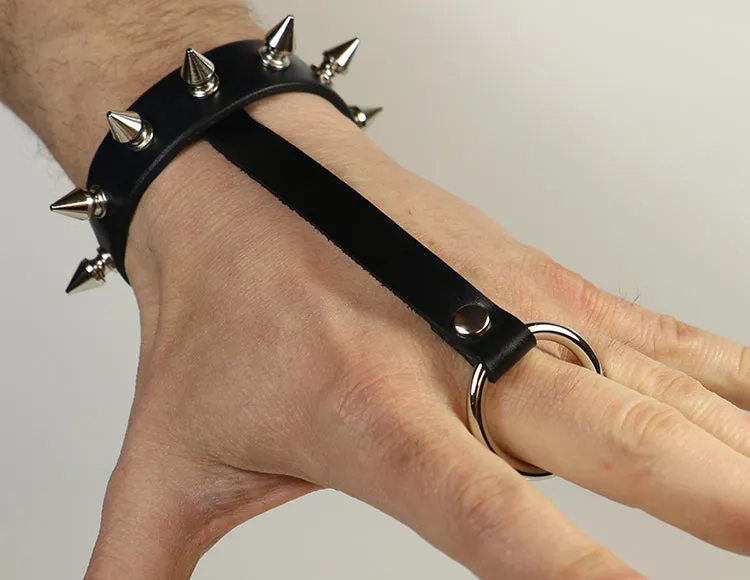 Spiked Bracelet with Finger Strap and Metal O-ring