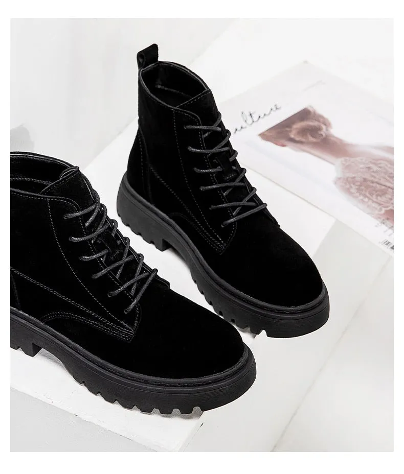 Suede Leather Women Flat Platform Short Ankle Boots