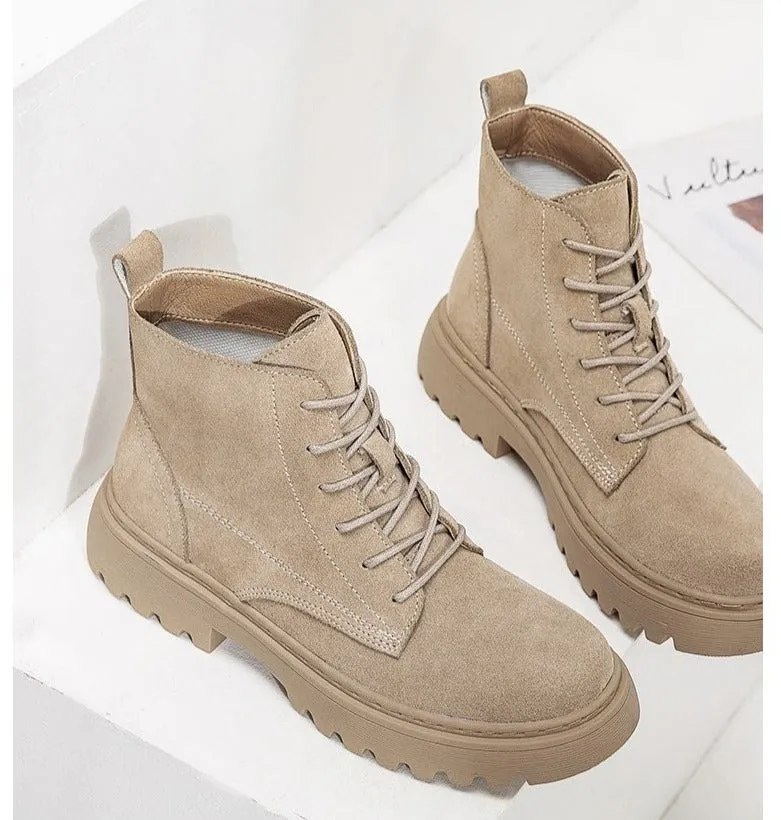 Suede Leather Women Flat Platform Short Ankle Boots