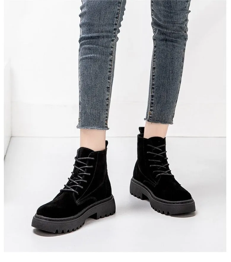 Suede Leather Women Flat Platform Short Ankle Boots