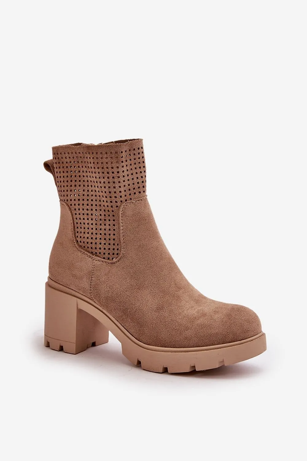 TEEK - Block Heeled Suede Mesh Panel Boots