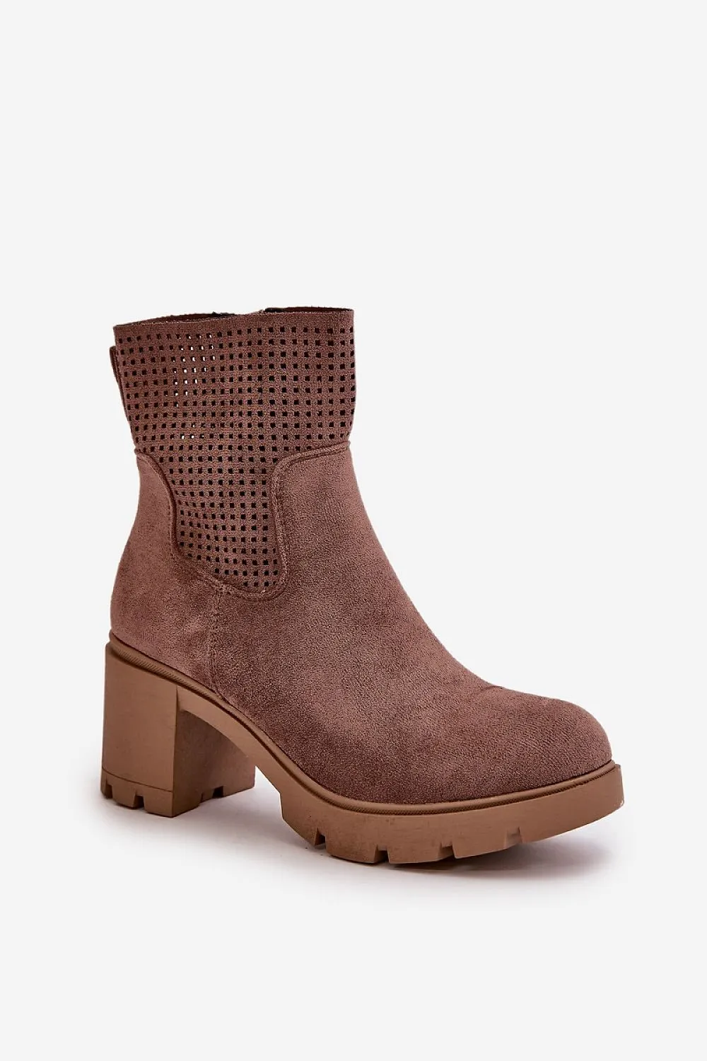 TEEK - Block Heeled Suede Mesh Panel Boots