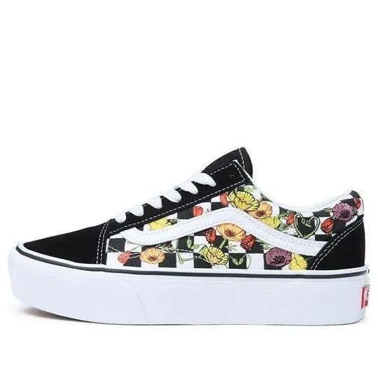 Vans Unisex Old Skool Platform Poppy Check Shoes - Black / White / Yellow / Green