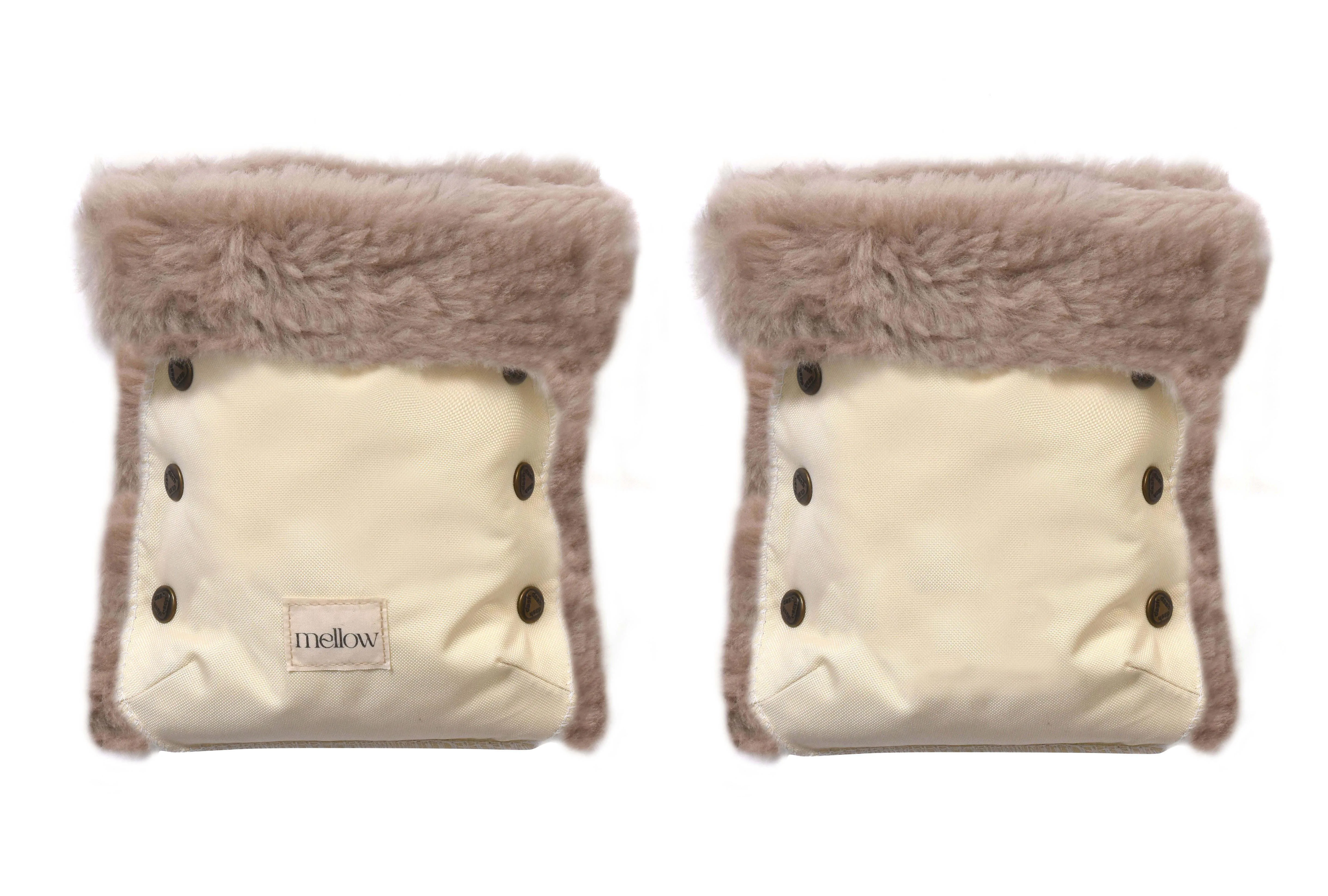 Waterproof Natural Sheepskin Stroller Hand Muffs - White&Beige